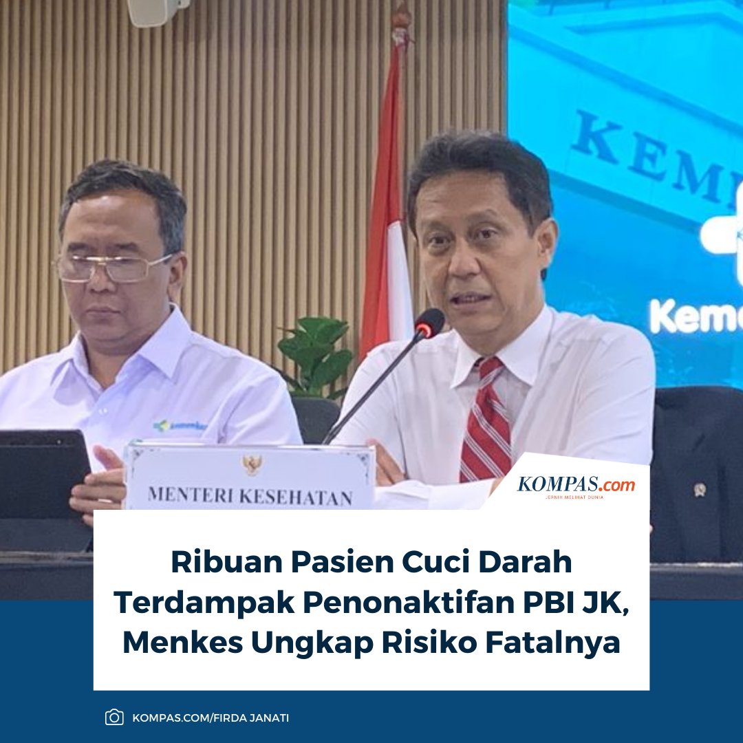 kompascom's tweet photo. "Pasien cuci darah harus menjalani terapi dua sampai tiga kali seminggu. Jika berhenti, bisa fatal. Dalam waktu satu sampai tiga minggu, pasien bisa meninggal dunia," tegas Budi.
Baca di sini: https://t.co/Y05ooTRkJZ
~TR #Menkes #PBIBPJS https://t.co/iekylmxFO6