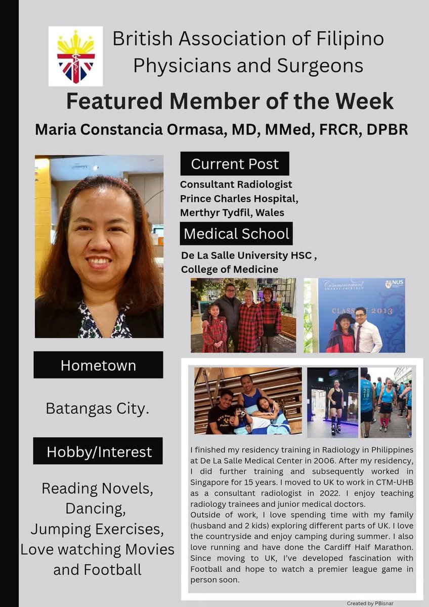 BAFPS_doctors's tweet photo. Featured Member of the Week
#BAFPS #FilipinoDoctors #FilipinoNurses #DLSU #Radiologist #Philippines @TFCNewsNow @tinig_uk https://t.co/4DD7sWZE9k