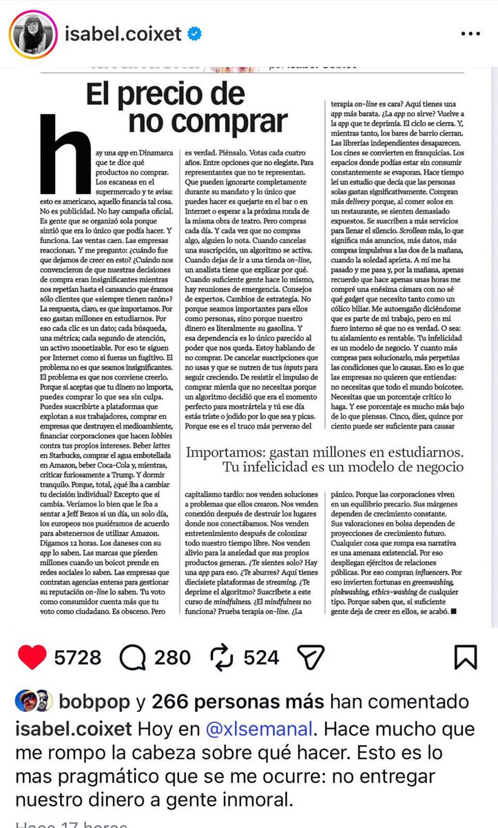 Esto de Isabel Coixet, para enmarcar.