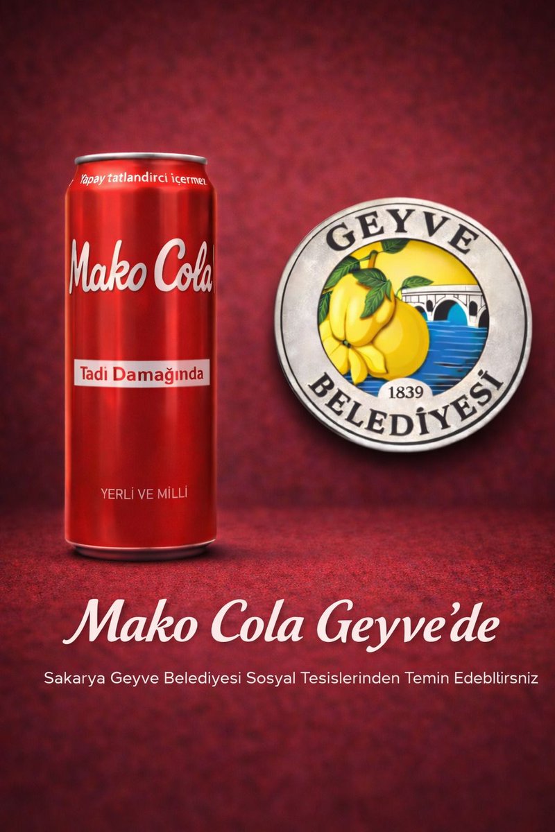 SAKARYA GEYVE BELEDİYEMİZİN 
Sosyal Tesislerin'den
Mako Cola'larımızı Temin Edebilirisniz 

Yapay Tatlandırıcı İçermez 
%100 Şeker Pancarından Üretildi
Yerli ve Milli 

#istanbul #türkiye #milliveyerli #cola #bizim #colamız #bizim #tadımız