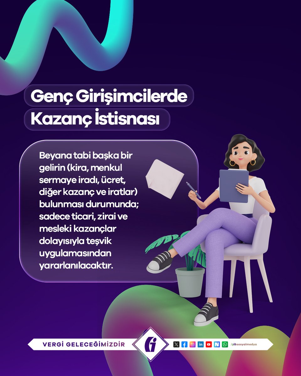 🚀 Genç girişimcilere vergi avantajı!

Yeni iş kuran gençler için önemli bir destek var!

193 sayılı Gelir Vergisi Kanunu kapsamında, faaliyete başladıkları takvim yılından itibaren 3 vergilendirme dönemi boyunca elde edilen kazançların belirli bir kısmı vergi dışı bırakılıyor.