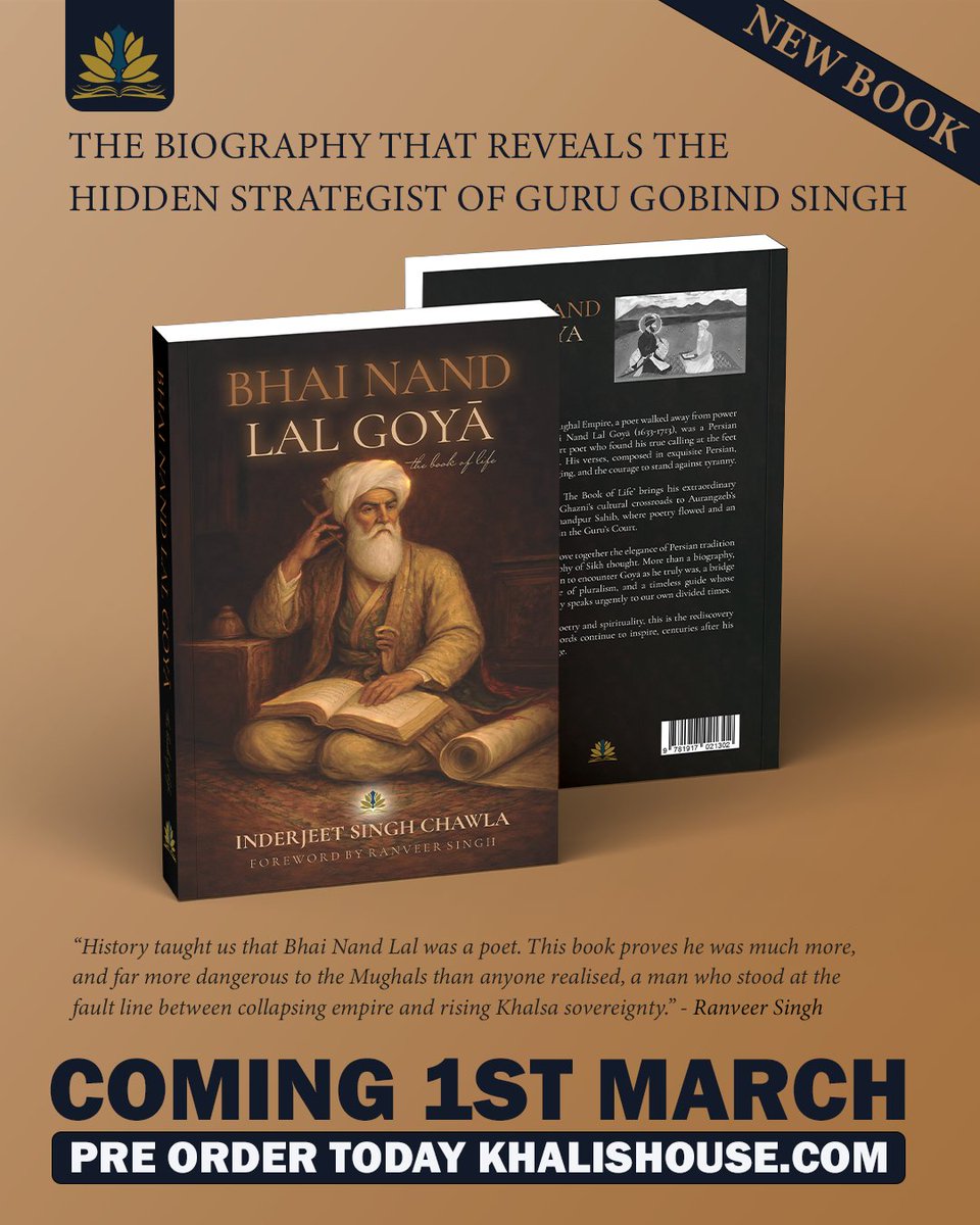 NEW PUBLICATION!💫

This Bhai Nand Lal biography is a milestone in Sikh scholarship - rigorous, independent, and long overdue.

Work like this exists because independent researchers and publishers make it possible.

OUT 1ST MARCH 2026 | PRE ORDER TODAY⬇️
KhalisHouse.com/shop/ols/produ…
