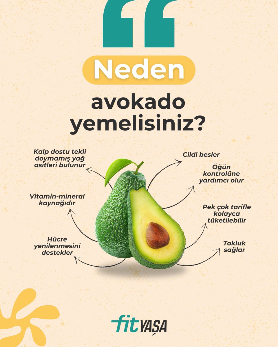 Sağlıklı yağlar, lif ve güçlü antioksidanlar açısından zengin olan avokado; kalp sağlığını destekler, uzun süre tok tutar ve kan şekerini dengeler.🥑✨
#HaydiSenDeFitYaşa