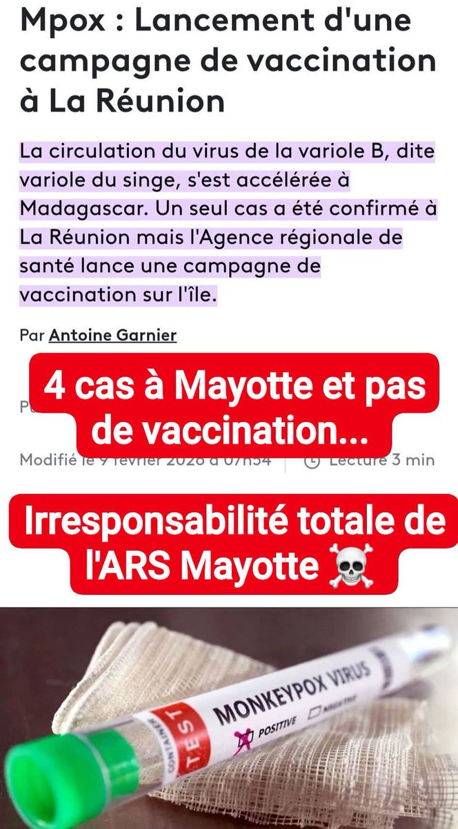 DeputeeEstelle's tweet photo. #Épidémie #VarioleDuSinge La Réunion compte 1 cas et vaccine. ZÉRO campagne de #Vaccination à #Mayotte qui compte déjà 4 cas connus dont 3 cas autochtones. Nous Mahorais n'avons pas droit aux vaccins, notre santé ne vaut rien? Irresponsabilité totale ARS Mayotte @Sante_Gouv ! https://t.co/1drihC57qR
