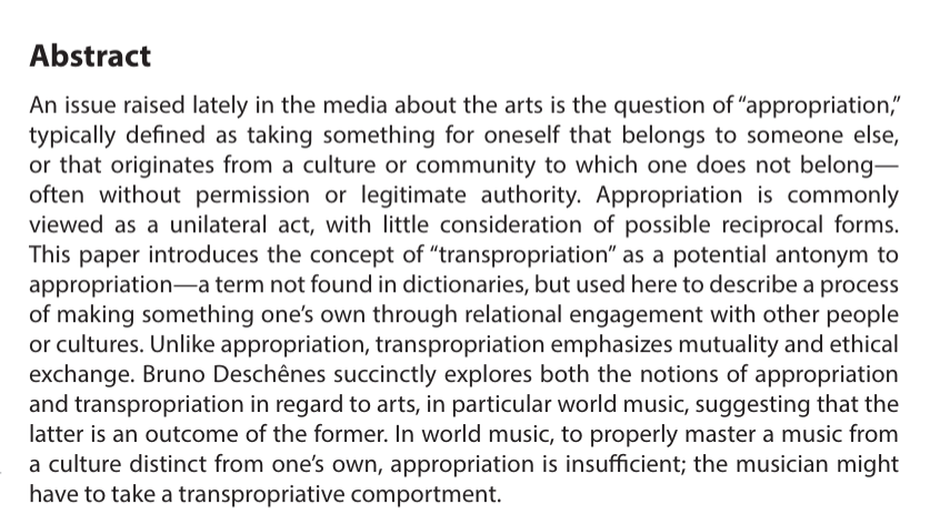 AC_ASP_'s tweet photo. 🧐We welcome you to read new Article "From appropriation to transpropriation in the arts"
👥By Bruno Deschênes
Read it here : https://t.co/1p3WaV3n3w
#OpenAccess #Arts #ArtTheory #Music https://t.co/lTWuBXKb4Y