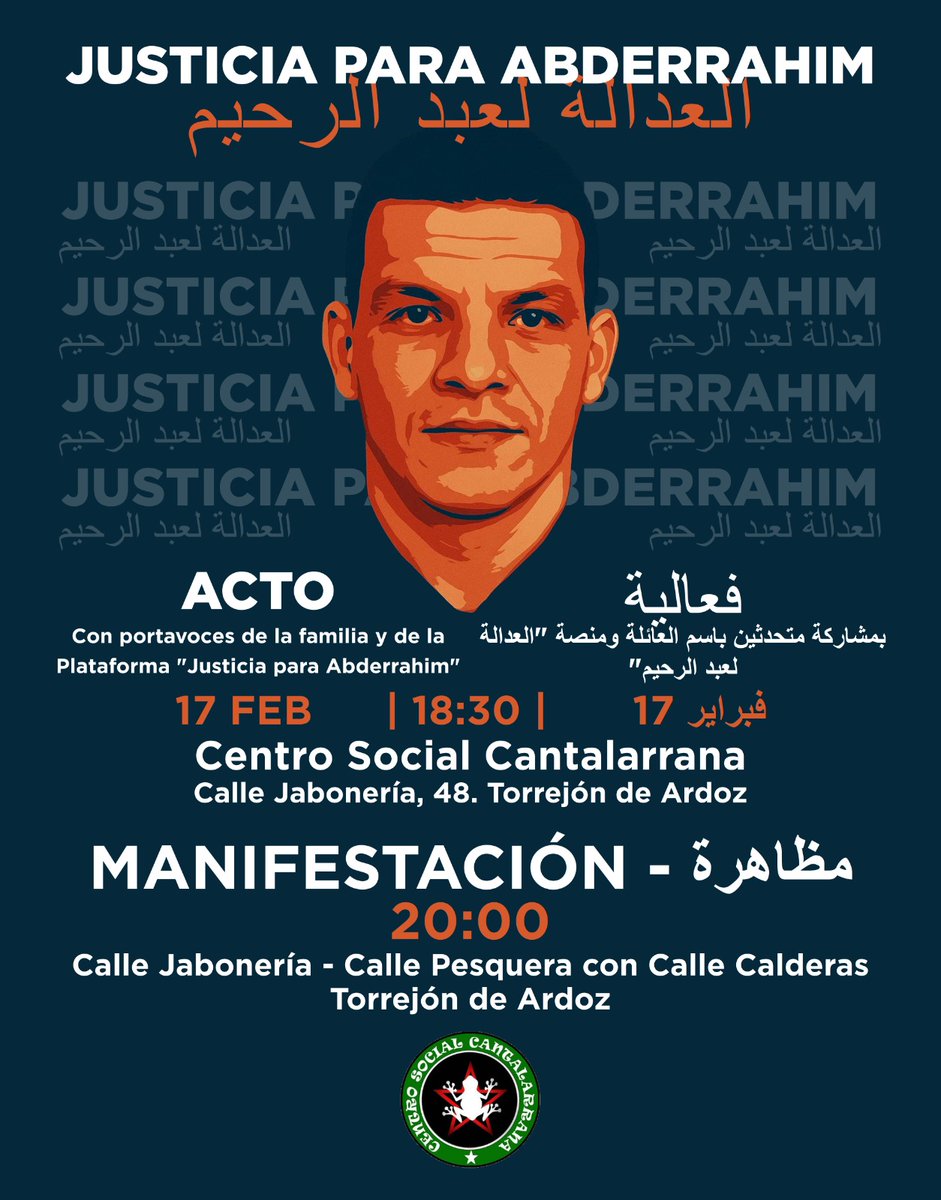 Aprovechamos también para convocar este acto con la familia de Abderrahim y miembros de la plataforma Justicia por Abderrahim.