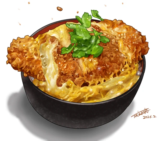 へいおまち!のカツ丼 最近挑戦してる新たな絵柄も描き方がわかってきました ↓動画ではレイヤーの使い方について説明してます↓ #AdobeFresco