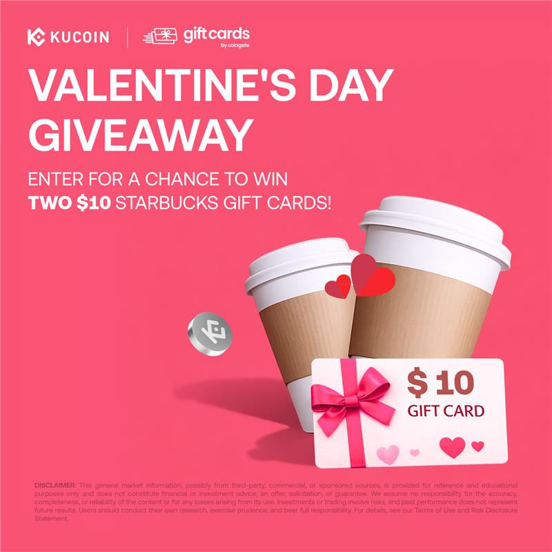 ☕ Valentine’s Giveaway Alert! 
We’re giving away 3 pairs of $10 (or equivalent value) Starbucks gift cards for a cozy date — sponsored by <a href="/coingate_cards/">CoinGate Gift Cards 🎁</a>!

Perfect for you and someone special to enjoy a Frappuccino together. 💘

To enter:
1️⃣ Follow <a href="/kucoincom/">KuCoin</a> &amp; <a href="/coingate_cards/">CoinGate Gift Cards 🎁</a>