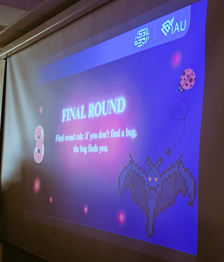 يوم جميل, وخفيف لطيف مع المتسابقين والأعضاء، شكرًا لكل الحضور ولمقدّمي المسابقة ✨💜
وشكرًا لمصورتنا العسل 🥰
#Programming_IAU
#IAU_CCSIT #CCSIT_CLUBS
#جامعة_الإمام_عبدالرحمن_بن_فيصل