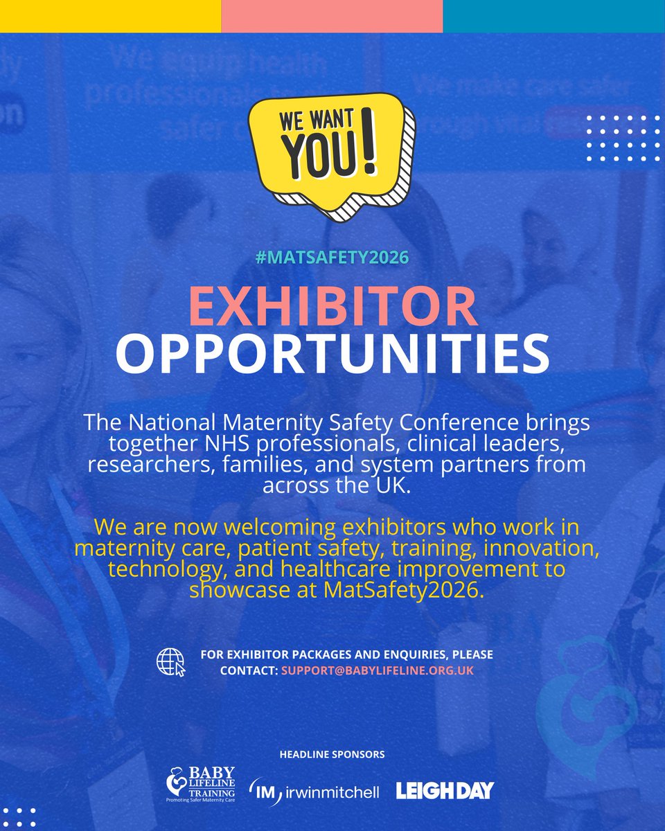 babylifeline's tweet photo. 📣 Exhibitor opportunities at #MatSafety2026

We’re now welcoming exhibitors in maternity care, patient safety, training, innovation, tech, legal services and healthcare improvement.

📩 For packages and enquiries: support@babylifeline.org.uk

#BabyLifeline #MaternitySafety https://t.co/9C0EyLobnM