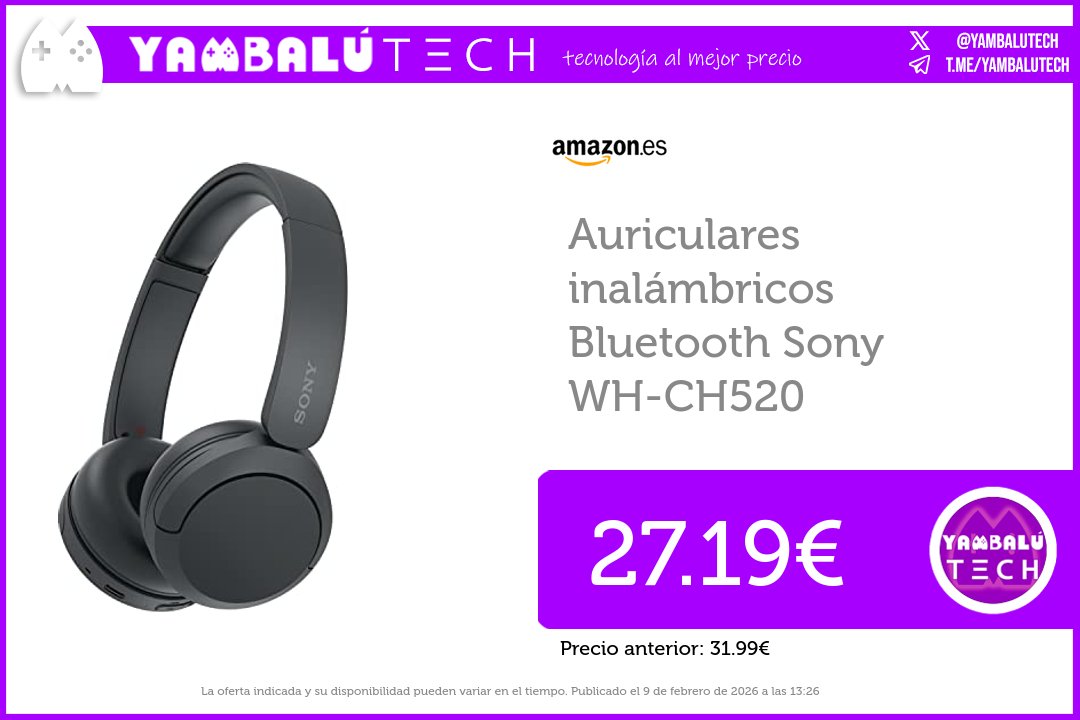 YambaluTech's tweet photo. Auriculares inalámbricos Bluetooth Sony WH-CH520

✅ Oferta: 27.19€ 
❌ Antes: 31.99€
✂️ Aplica el cupón en la ficha del producto

🛒 Comprar en Amazon: https://t.co/rWz15JeSlh https://t.co/24PKy3K2py