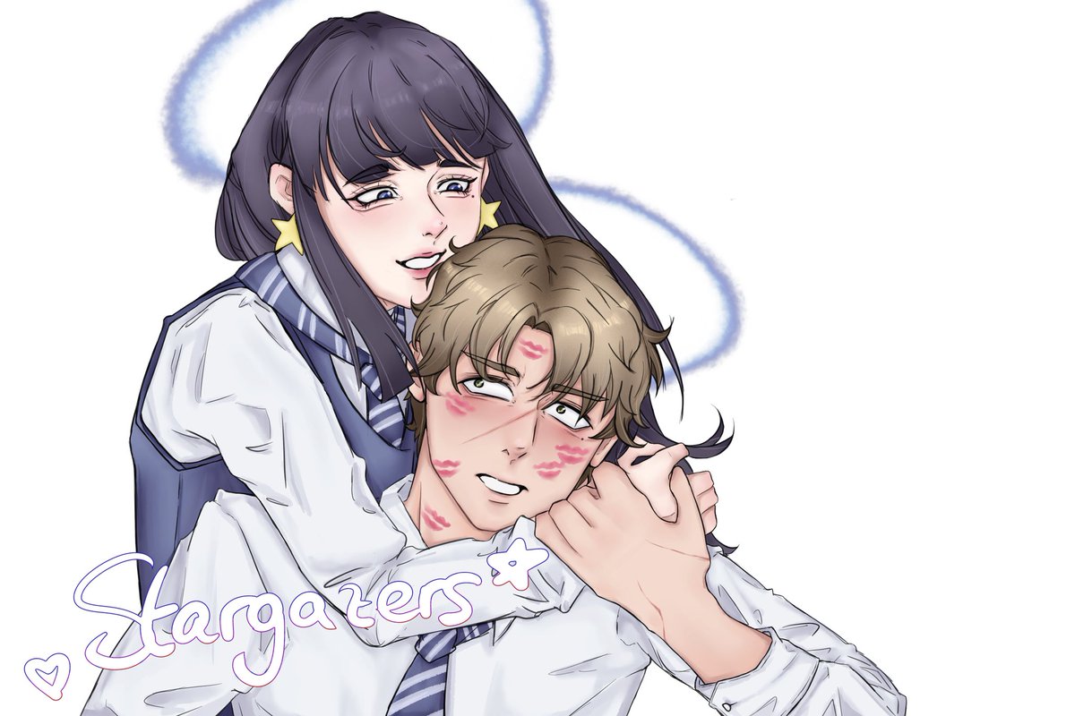 I haven't been active here at all because a lot of exciting and not so exciting things happened

So I'm starting this off again with my part of the art trade I did with the lovely <a href="/SayItWisely/">Wendy ☆</a> 💙

I love this couple so much 🥹🫶🏻
Cole belongs to: <a href="/c_gway17/">Cole !! /ᐠ - ˕ -マ</a> ✨️

#hogwartslegacy