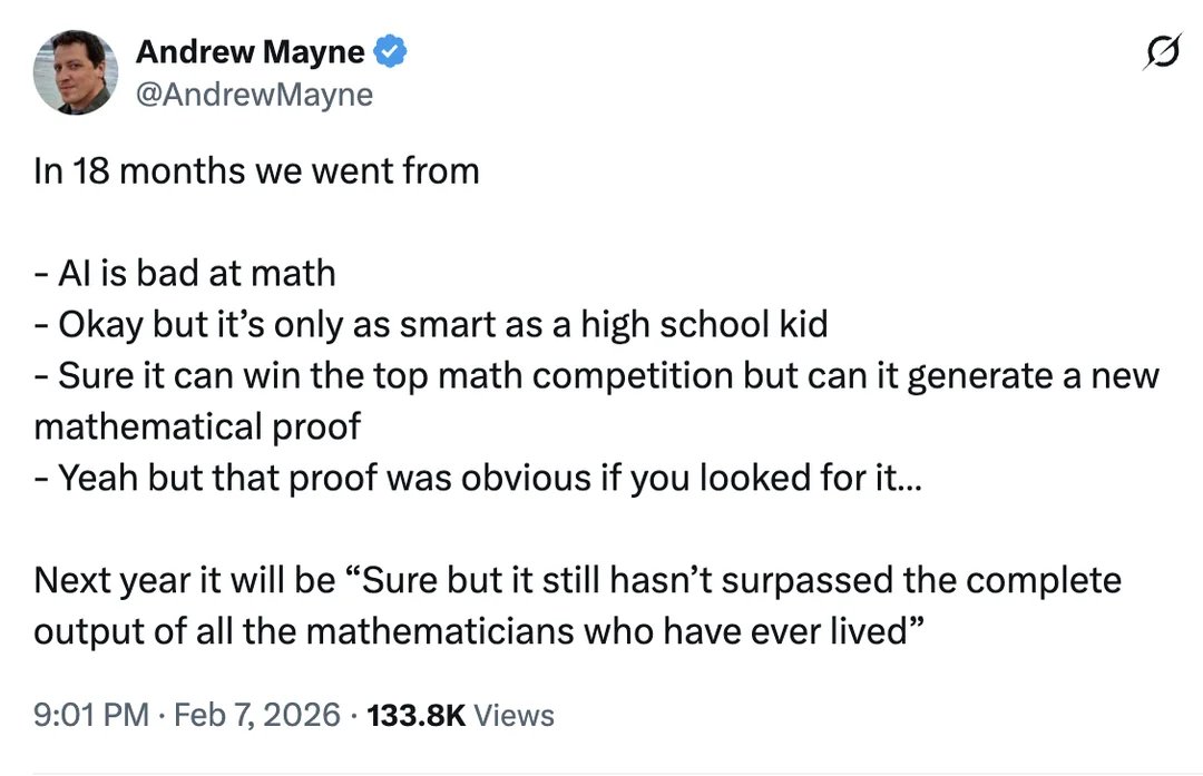 GPT-3: *writes poems*
SKEPTICS: Meh
GPT-4: *writes code*
SKEPTICS: Meh. Still makes mistakes.
GPT-5: *proves simple but novel math theorems*
SKEPTICS: Interesting but not useful.
GPT-6: *creates GPT-7*
SKEPTICS: Wait! What?
GPT-7: *FOOM*
SKEPTICS: *dead*