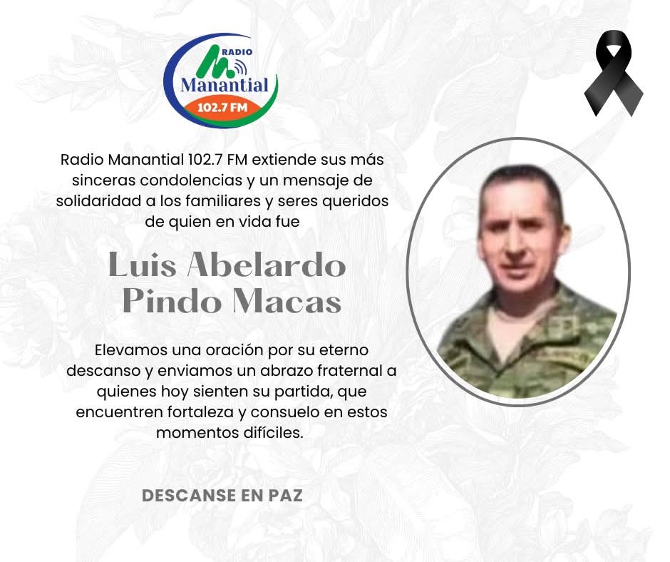 _RadioManantial's tweet photo. NOTA DE PESAR

Radio Manantial 102.7 FM expresa su profundo pesar y solidaridad a la Lic. Wendy Illescas por el sensible fallecimiento de su esposo, Sr. Luis Abelardo Pindo Macas.

Paz en su tumba. 🕊 https://t.co/6NRafBhxXm