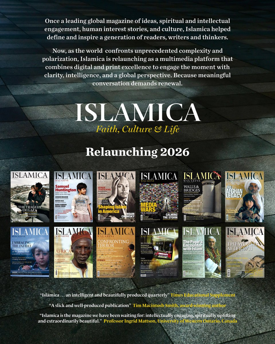 IslamicaMedia's tweet photo. ISLAMICA - RELAUNCHING 2026
Islamica helped define and inspire a generation of readers, writers and thinkers. Now, as the world  confronts unprecedented complexity and polarization, Islamica is relaunching as a multimedia platform that combines digital and print excellence. https://t.co/i2EBusq92x