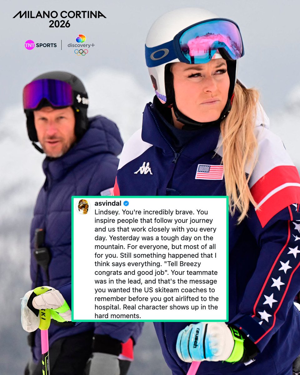 Lindsey Vonn was determined to send a message of support to USA team-mate Breezy Johnson... even when waiting to be airlifted to the hospital 🥹❤️