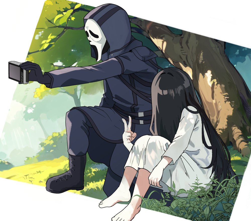 kuro12bann's tweet image. 仲良しピース（再）👻📺✌️✨　#dbdfanart #Ghostface #Sadako