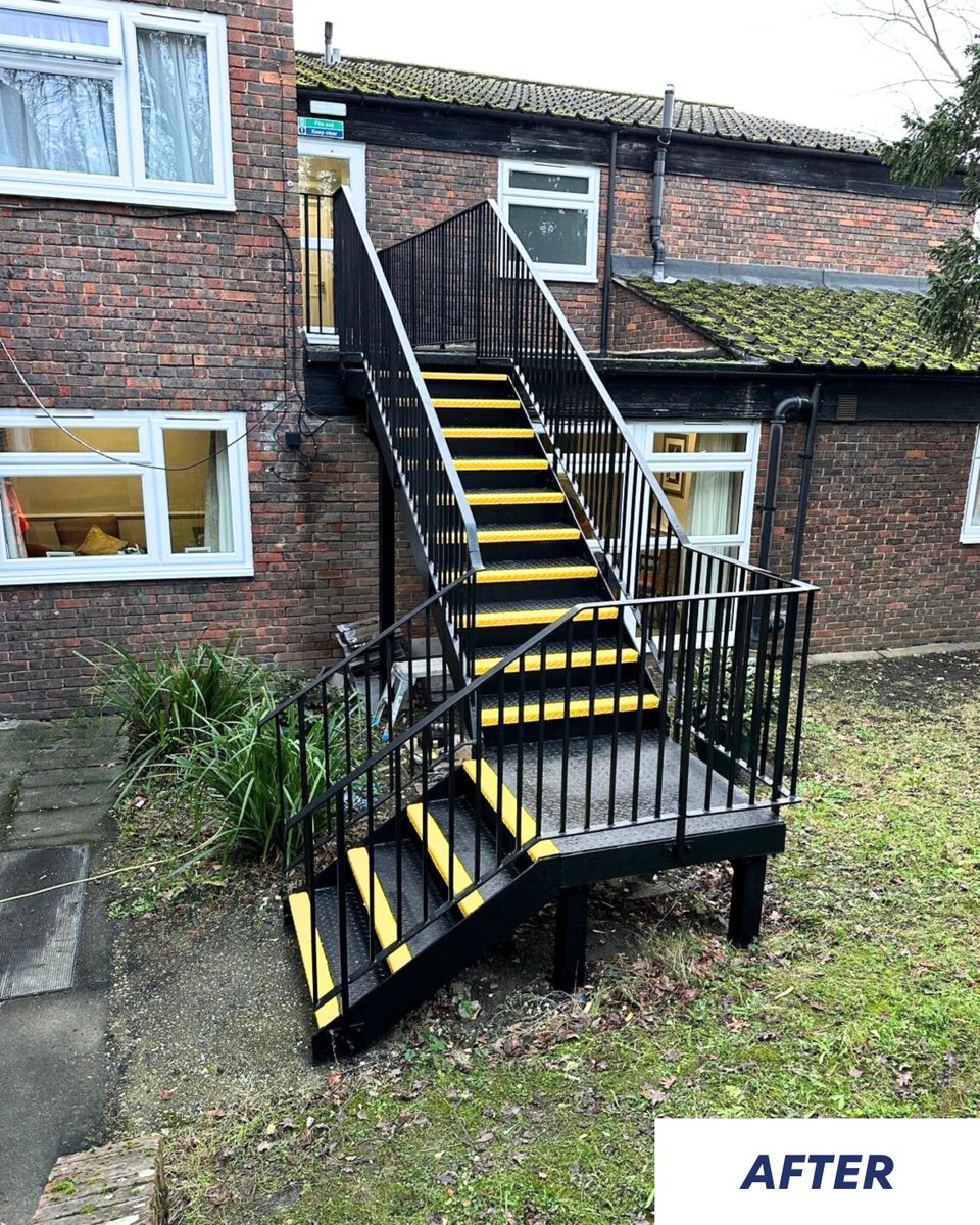External staircase refurbishment in Kent for <a href="/mslpcs/">MSL Property Care</a> . 🛠️

Worn paint stripped back, full repaint completed and new yellow bullnose markings added to improve safety and visibility. A cleaner, safer access point built for daily use. ✅

📞 01924 256826

#SiteSafety