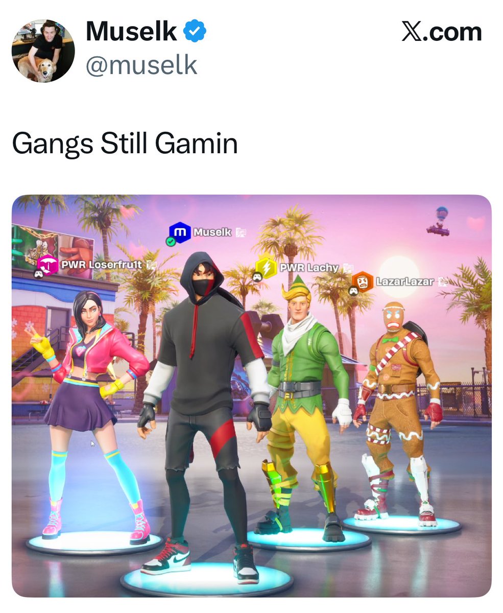PWRUpdates's tweet image. 4 OCE ICONS. 
50M+ Subscribers.
All in the Same Lobby.

Lachlan, Loserfruit, LazarBeam &amp;amp; Muselk have officially reunited in Chapter 7! 🥹