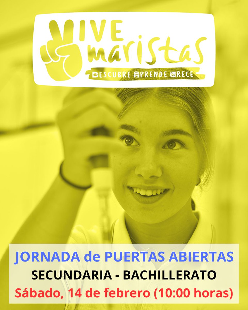 ✨ ¡Ya queda muy poco! ✨

En unos días os abrimos nuestras puertas para que descubráis cómo acompañamos a nuestros alumnos en Secundaria y Bachillerato. 

📅 Sábado, 14 de febrero ⏰ 10:00 a 13:30 h 📍 Sede Merced

¡Inscríbete aquí! 👇 🔗 surl.li/kewzld

#SomosMaristas