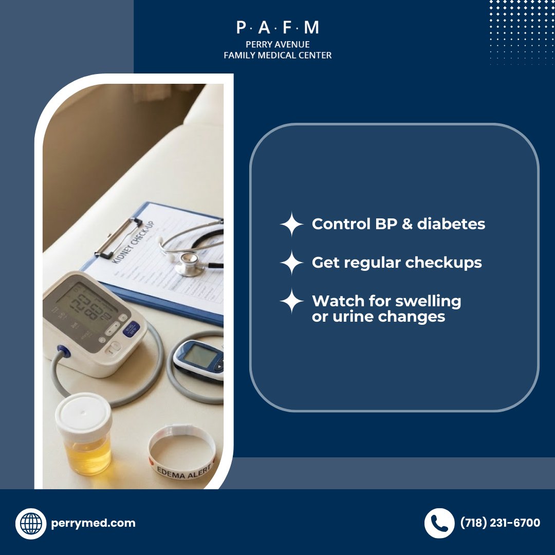 PerryMed18's tweet image. Care for your kidneys daily: hydrate, reduce salt, stay active, and manage BP &amp;amp; diabetes.

Watch for swelling or urine changes and keep up with checkups.

Learn more: perrymed.com/services/inter…

#KidneyHealth #PAFM #WellnessTips #PreventiveCare #PerryMed