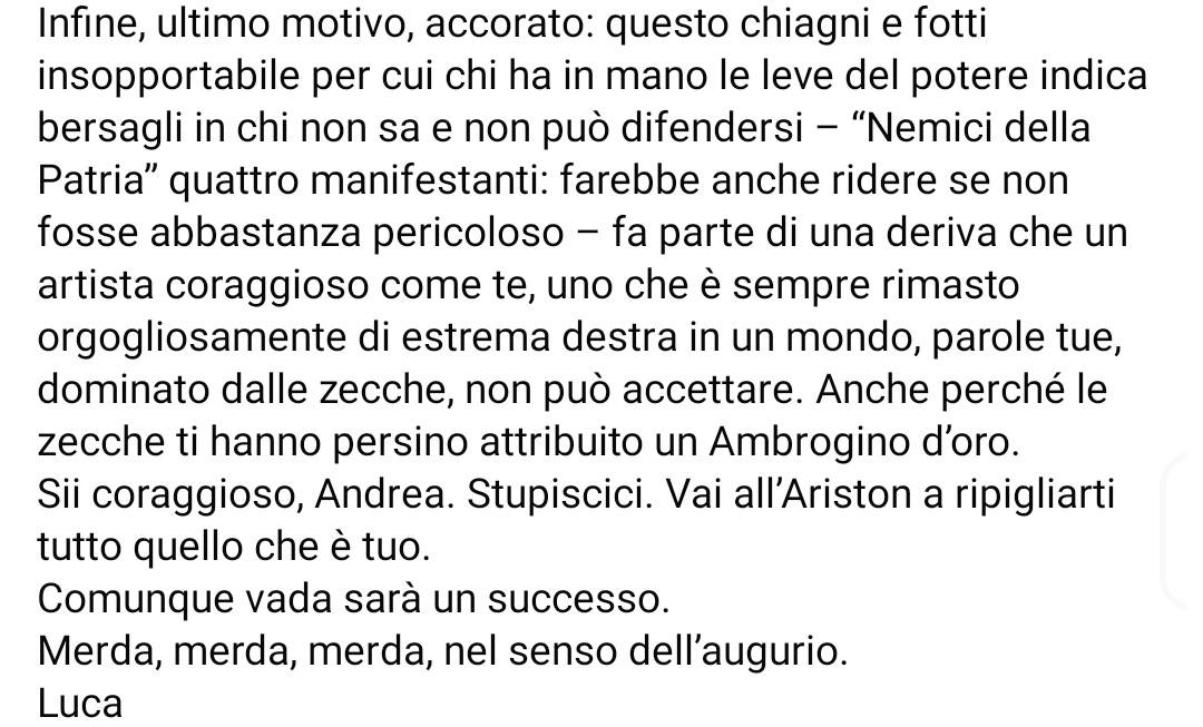 Concordo con <a href="/bravimabasta/">Luca Bottura</a> , analisi meravigliosa

#Pucci ripensaci: #Sanremo è qui per te...
