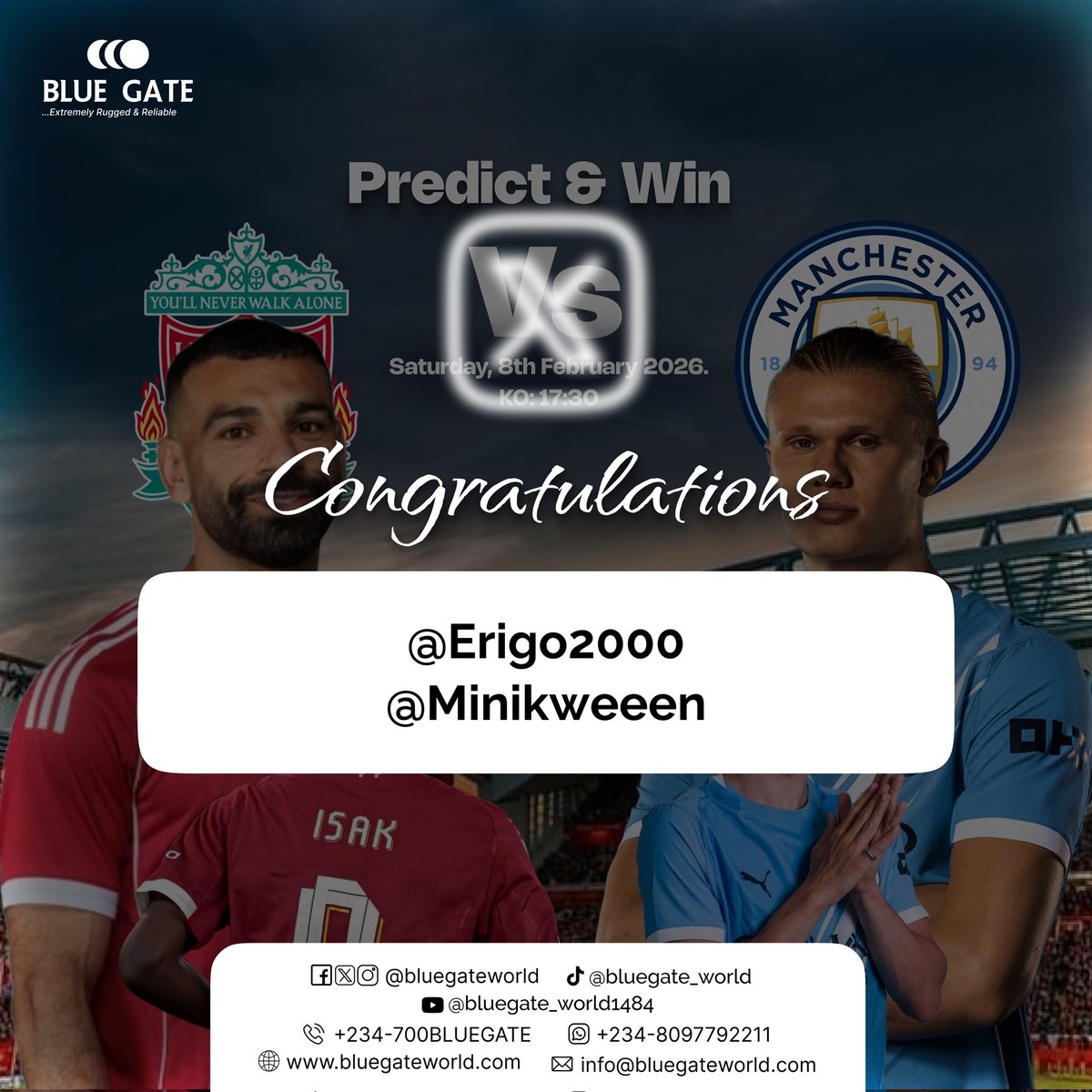 bluegateworld's tweet photo. Congratulations!

1. @Erigo2000
2. @Minikweeen

Your predictions for the Liverpool vs. Man City match were spot on, and you have earned yourself a prize from BLUE GATE!

Kindly send us a DM to claim your prizes!

#BLUEGATE #TwoRandomWinners #PredictandWin https://t.co/CBKdl8Tljn