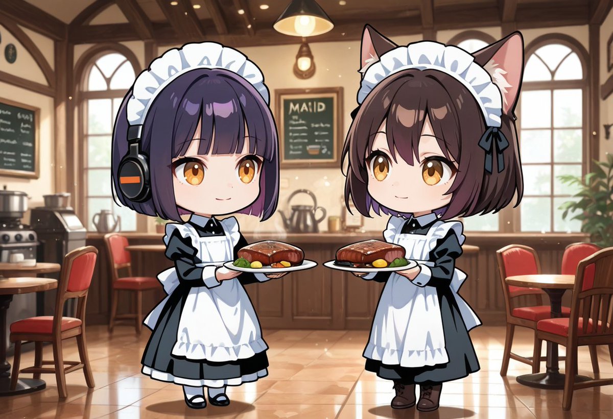 肉の日に、しらすさんが、いつもの猫娘さんが働く喫茶店の肉の日フェアを手伝いに来て下さった場面を表現致しました。
有難う御座います。
合掌、肉の日、礼拝

AIイラスト
AIおいしい部