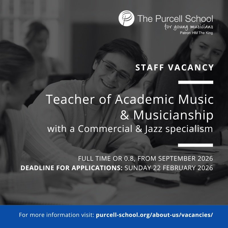 PurcellSchool's tweet photo. 🎶 We’re recruiting!
The Purcell School is seeking a Teacher of Academic Music & Musicianship (Commercial & Jazz).
📅 Full-time or 0.8 | Start: Sept 2026
🗓️ Apply by Sun 22 Feb 2026
👉 https://t.co/HgeC4S3cvi
#MusicEducation #TeachingJobs #JazzEducation #CommercialMusic https://t.co/WHP9Ied8Rk