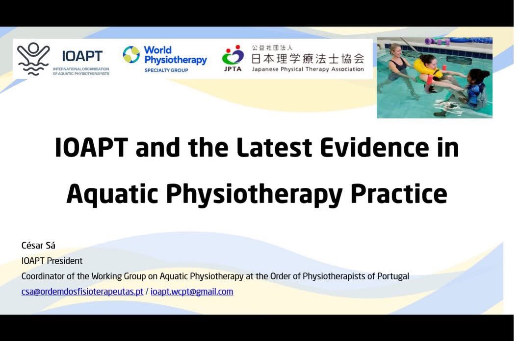 IOAPT_AquaticPT's tweet photo. IOAPT did a webinar organized by the Japanese Society PT, under the theme “IOAPT and the Latest Evidence in Aquatic Physiotherapy Practice”, by President @cesar_sa84 .
Thank you to JSPT and all participants for strengthening global collaboration in aquatic physiotherapy 💧📚🇯🇵🌏 https://t.co/kIvZeuDvB9