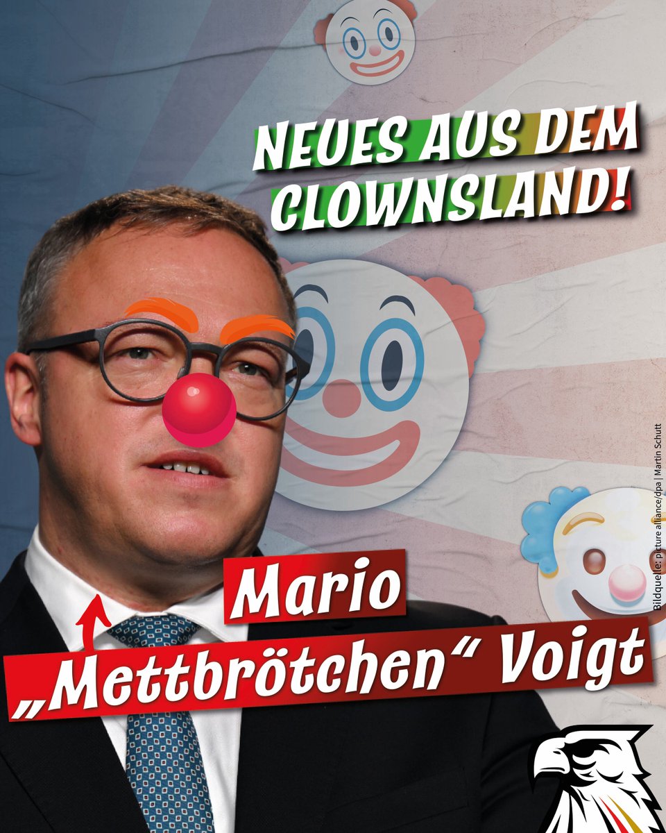 Deu_Kurier's tweet image. Neues aus dem Clownsland: Mario „Mettbrötchen“ Voigt –Ex-„Doktor“ und Noch-Ministerpräsident von Thüringen

Wenn ein politisches System so richtig abgewirtschaftet hat und am Ende ist, kann es schon mal passieren, dass selbst fragwürdige Gestalten in höhere Ämter gespült werden.…