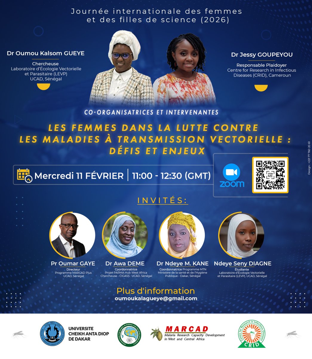 cam_crid's tweet image. JOIN US for a #Webinar dedicated to the challenges and #Women interest in the fight against vector borne #diseases.   
Date : 11/02/2026  
Hour : 11h00 – 12h30 GMT  
Online : Zoom   
MORE INFORMATION AND REGISTRATION HERE : us06web.zoom.us/webinar/regist…