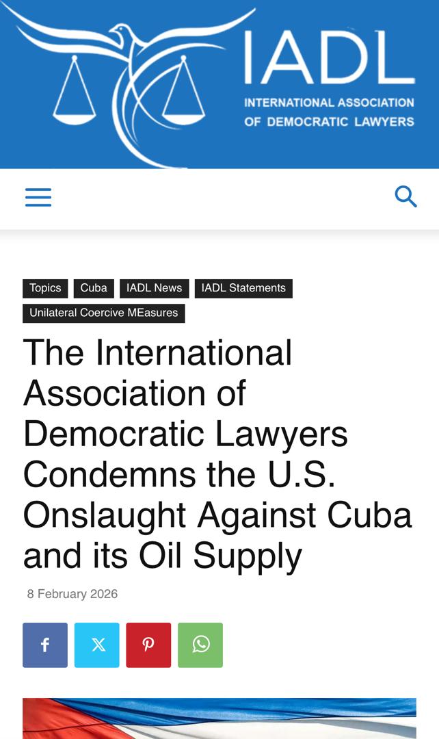 AnayansiRCamejo's tweet photo. Asociación Internacional de Abogados Demócratas condena en los términos más enérgicos  orden ejecutiva del Pdte.EEUU Donald Trump,q pretende asfixiar al pueblo cubano mediante imposición aranceles a países que,en ejercicio de su soberanía,suministran petróleo y combustible #Cuba https://t.co/q2eT1oAZuH