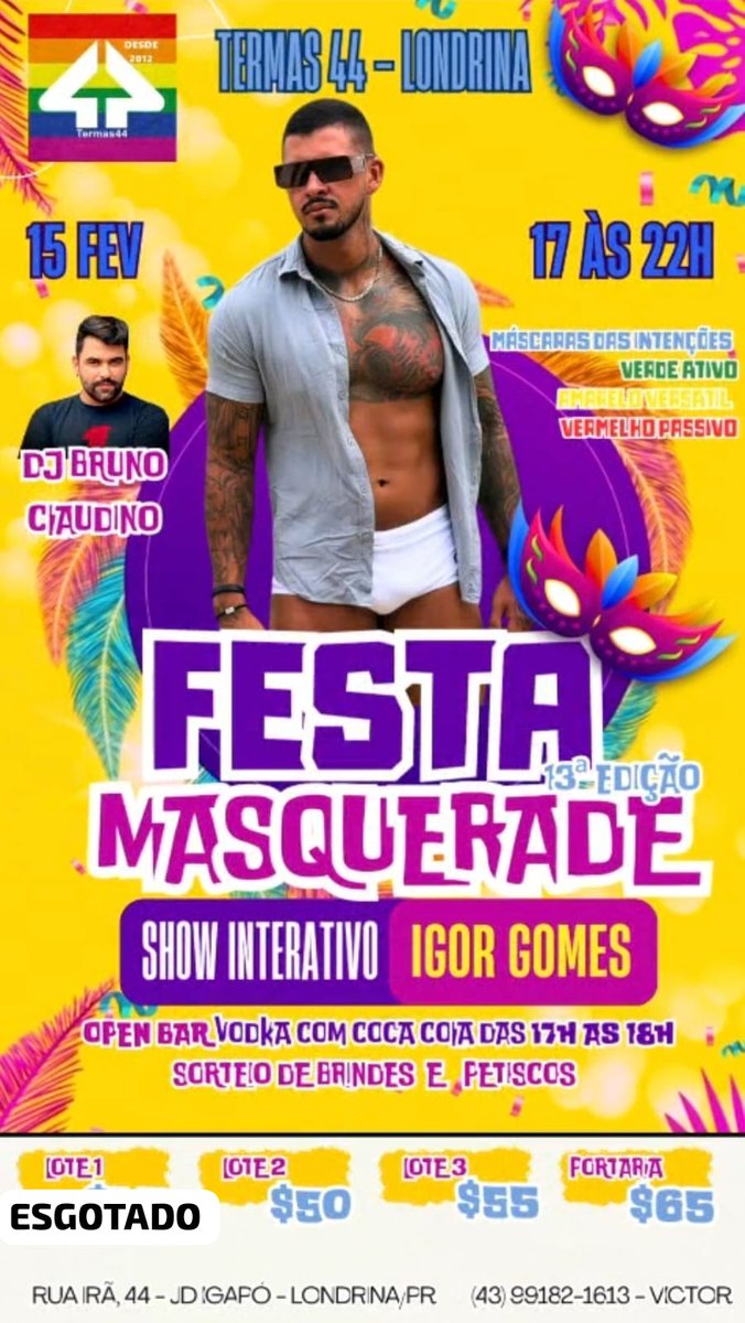 Faltam poucos dias pra sentir esse ativo gostoso do <a href="/DomIgorXX/">Igor Gomes</a> devido de mim no show interativo na <a href="/sauna6969/">SAUNA TERMAS 44 LONDRINA</a> 

Pensa num macho top, gostoso, carinhoso e bruto ao mesmo, é o <a href="/DomIgorXX/">Igor Gomes</a> .

#SexyShow #Carnaval #Suruba #Dotado #Exibicionista
