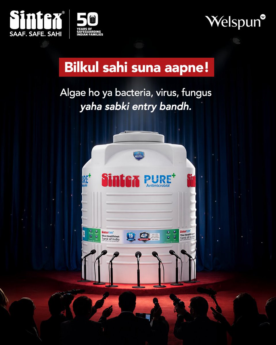 sintex_india's tweet photo. Water is precious. That’s why we block everything that shouldn’t be there, algae, bacteria, virus, fungus, so your family gets only what’s safe and pure.
#Sintex #SaafSafeSahi #SahiHaiSintex #SafeWaterWithSintex #PurePlus https://t.co/wC23jeHXcQ