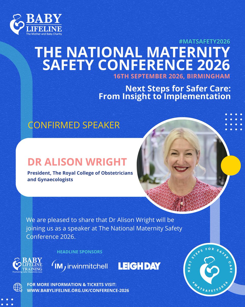 babylifeline's tweet photo. 📣 We are pleased to share that Dr Alison Wright @AliWrightObGyn will be joining us as a speaker at this year’s #MatSafety2026 conference!  

👉 For tickets and to learn more: https://t.co/0S6TuOhmvP

#BabyLifeline #MaternityCare #MaternitySafety #MaternityConference #Charity https://t.co/3zAzk1HKe7