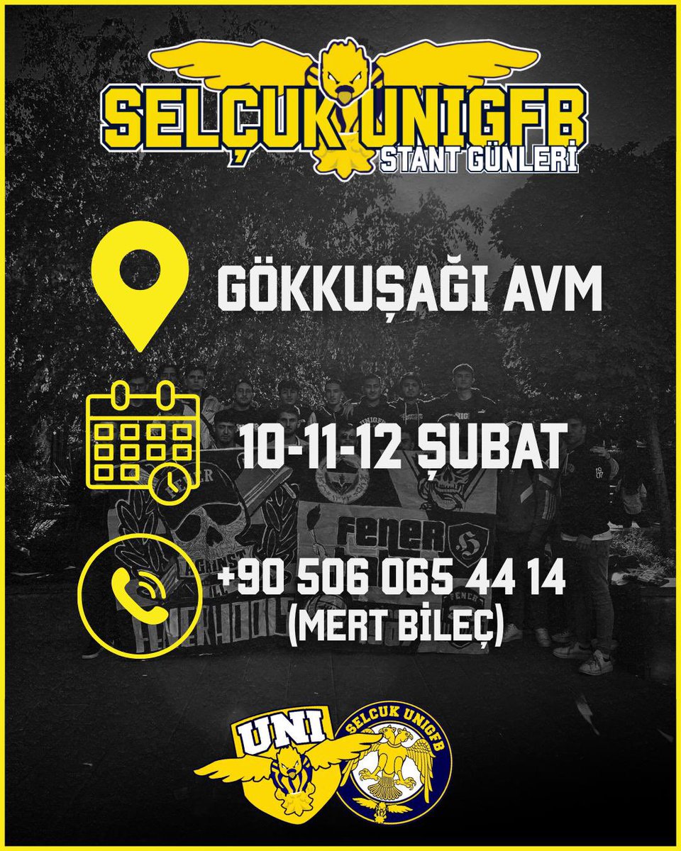 SELCUK UNIGFB YENİ DÖNEM STANT TARİHLERİ

10, 11, 12 Şubat tarihlerinde Gökkuşağı AVM’de açılacak olan Selçuk UNIGFB stantlarına Fenerbahçe’ye gönül vermiş bütün kardeşlerimizi beklemekteyiz.

#GucluSelcukGucluUni
#BarisAyasinKardesleri
#UNIGFB