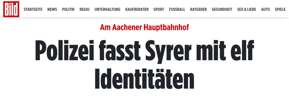 Ein Syrer in Aachen mit elf (!) Identitäten: "Gesucht wurde der Mann im Zusammenhang mit Geldwäsche, besonders schwerer Brandstiftung sowie als Zeuge, wie die Bundespolizeidirektion Sankt Augustin mitteilte." - Deutschland, im Jahr 2026. Unfassbar!