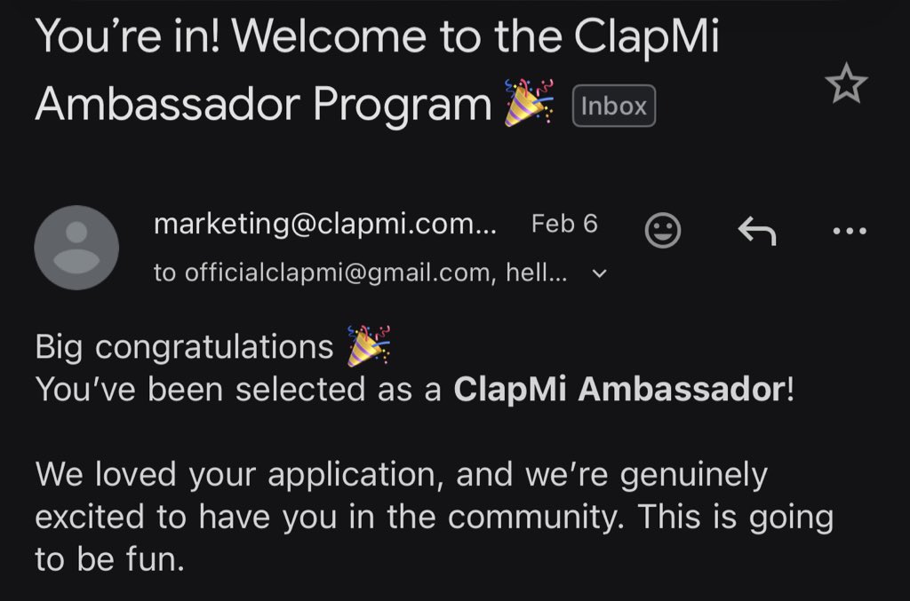 Congratulations to me 
Now a <a href="/Clapmihq/">Clapmi HQ</a> ambassador 
Let’s have all the fun we can have