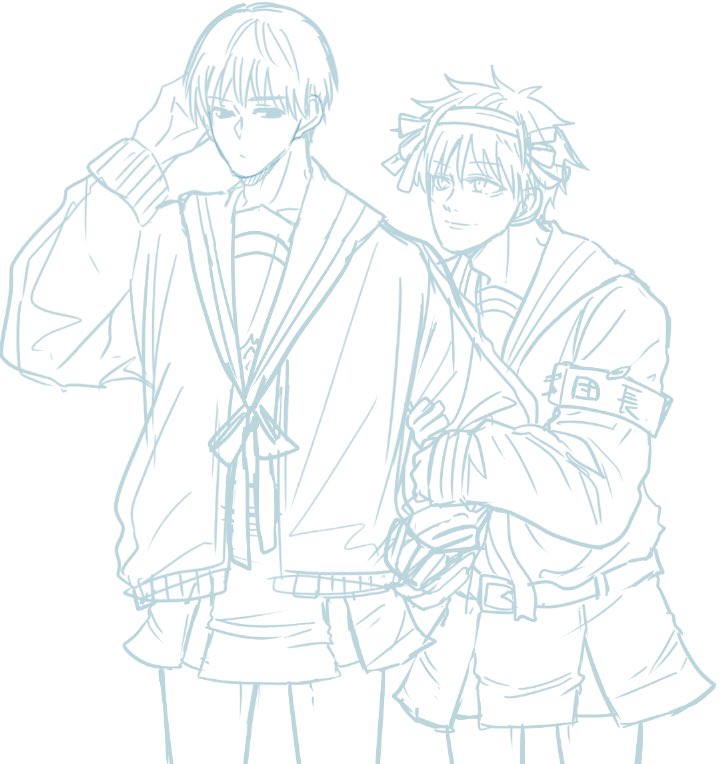 あかまゆ女装ラフ。にょた描けないからありのままの姿でhrhとngtの服着させてみたけど違和感あんまないね。