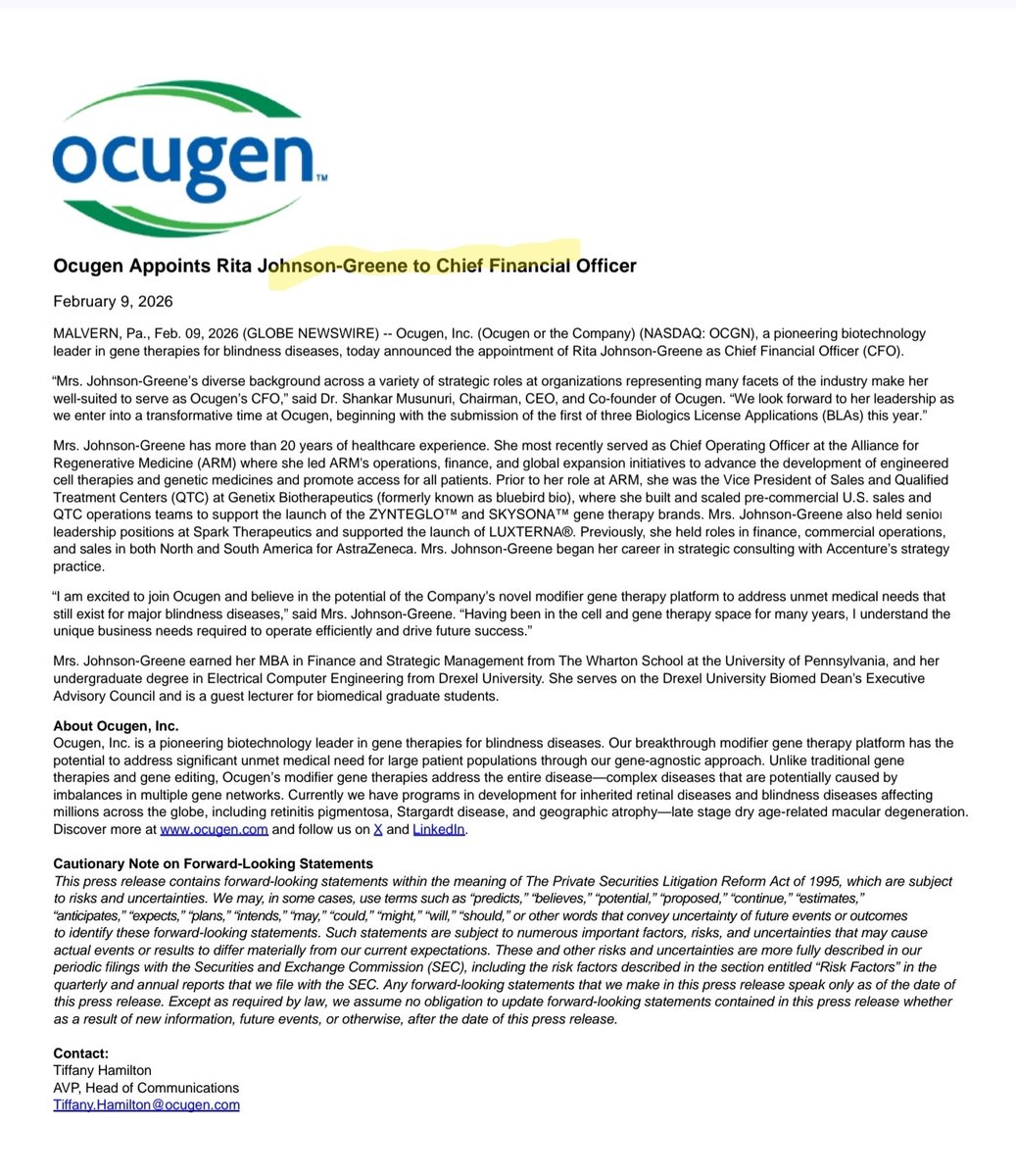 MoreFlax's tweet image. $OCGN #OCUGEN 👇 👇 👇 👇 
She is amazing addition to the team!
@Ocugen @drsmusunuri thank you for bringing top people on board 🙏
