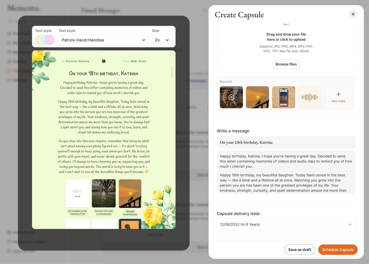 gm folks! 👋 Here’s a quick update on what we've been cooking:

🎨 Cleaner UI components
⏰ Time Capsule feature dropped (this one's special)
👥 Beneficiary dashboard in the works (coming soon)
🐛 Bugs? Squashed.

Sign up for early access! We're opening up to the next batch of