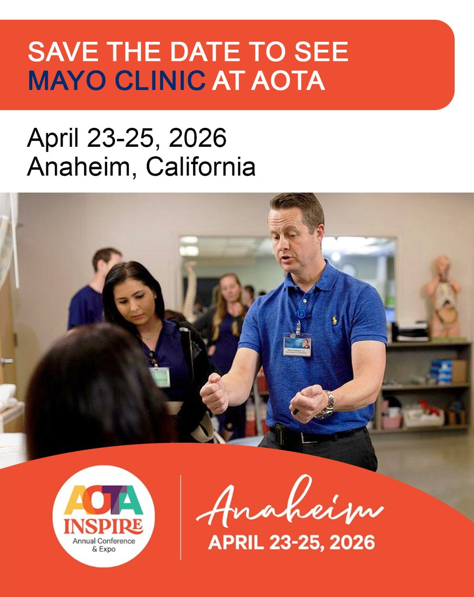MayoClinicPMR's tweet image. Make your plans now to see us in ☀️ California at #AOTA! @AOTAEvents #occupationaltherapy
