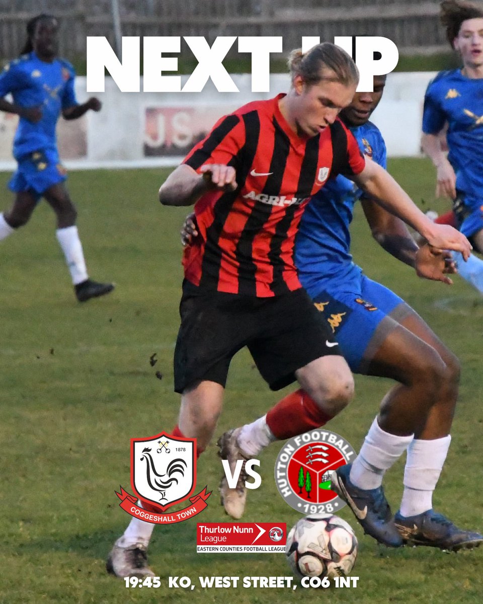 CoggeshallTown's tweet photo. League leaders @huttonfc make the trip to West Street as we host our biggest game of the season ⚫🔴

🗓 Tues 10th Feb
⏰ 7:45pm KO
📍 West Street, CO6 1NT

🎟️ Adults £8 | Seniors (65+) £5 | U16s £2

Pressure’s on. Home crowd ready. Let’s see what the leaders are made of. 🔴⚫️ https://t.co/xJvsp2L8L6