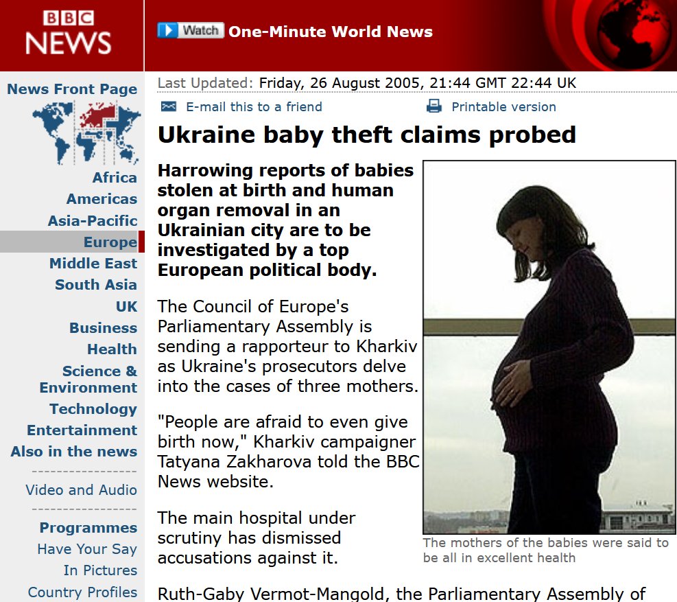 FringeViews's tweet image. What is being revealed by the Epstein files has been known for decades.
BBC from 20 yrs ago - Ukraine hospitals stealing babies - aiming to become the 'stem cell capital' of the world.
My heart &amp;amp; soul can barely stand to see how slow people are to wake up.