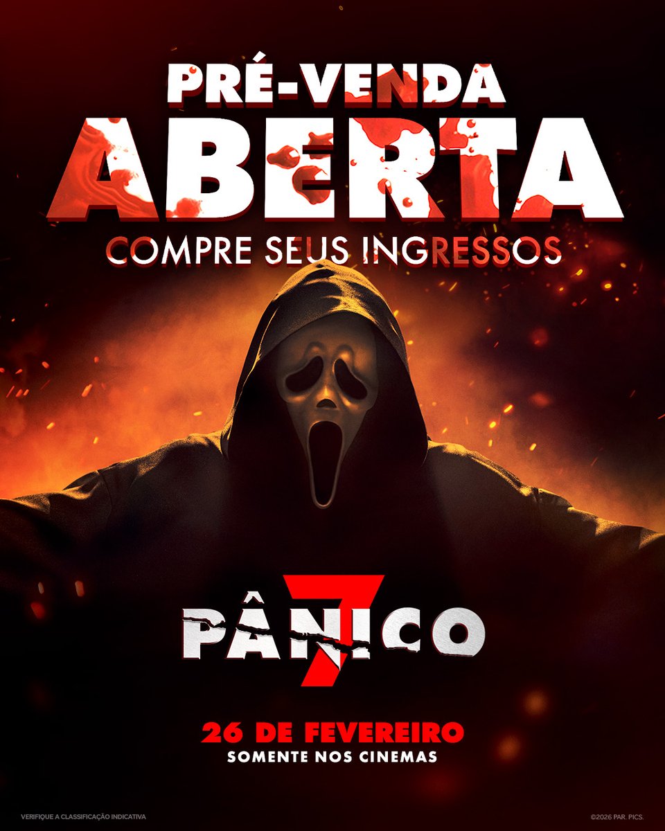 PRÉ-VENDA ABERTA! 🎟️ Acesse o meu link da bio e compre já o seu ingresso para ver Pânico 7, porque o Ghostface já tá pronto pro abraço (da morte, rs).

O filme estreia dia 26 de fevereiro nos cinemas!