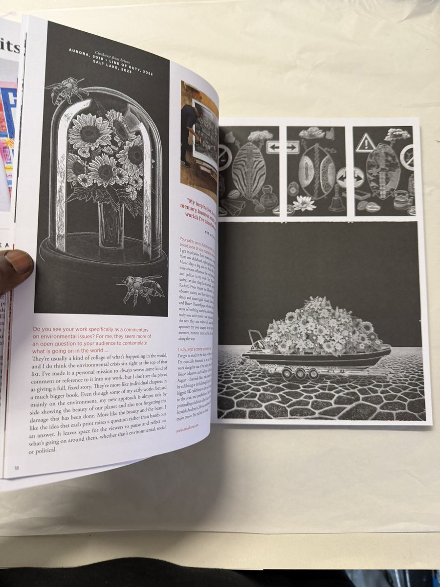 AdeAdesinaink's tweet photo. Huge thank you to John Coe and @pressingmattersmag for the amazing interview and cover feature in Issue 33. I’m absolutely honoured and so happy with the 10-page interview and image spread! 
Go grab your copy ➡️ https://t.co/pBoDlHsWuq. 
#pressingmatters #printmaking #adeadesina https://t.co/CY4aV6Q5f6