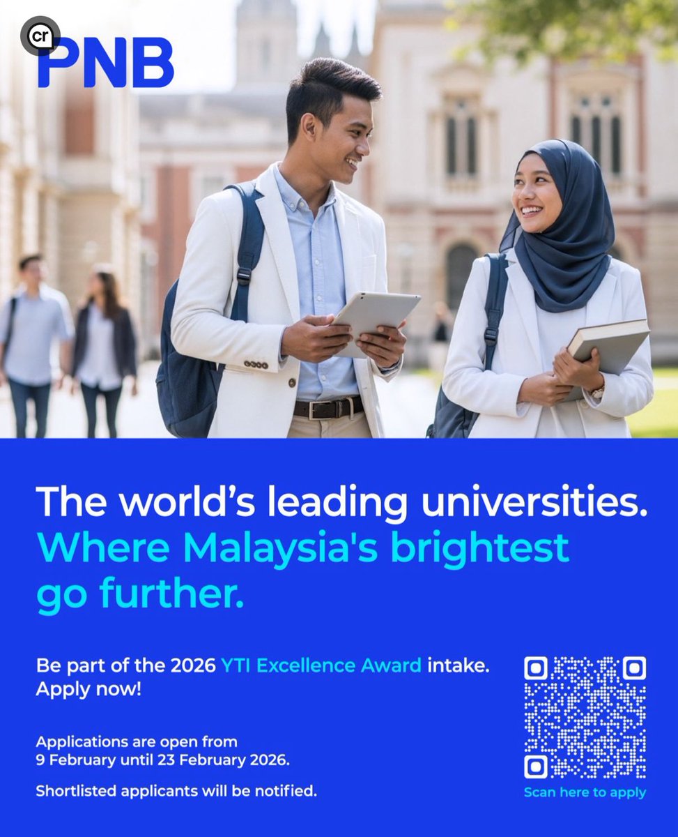 reviewbyyasmin's tweet photo. Fully sponsored Master’s in the UK, US, Europe and Japan (selected unis). The YTI Excellence Award 2026 by PNB is open for applications until 23 February 2026!

📍 https://t.co/bPRQYR3XE5 https://t.co/KL9hzzpAZj
