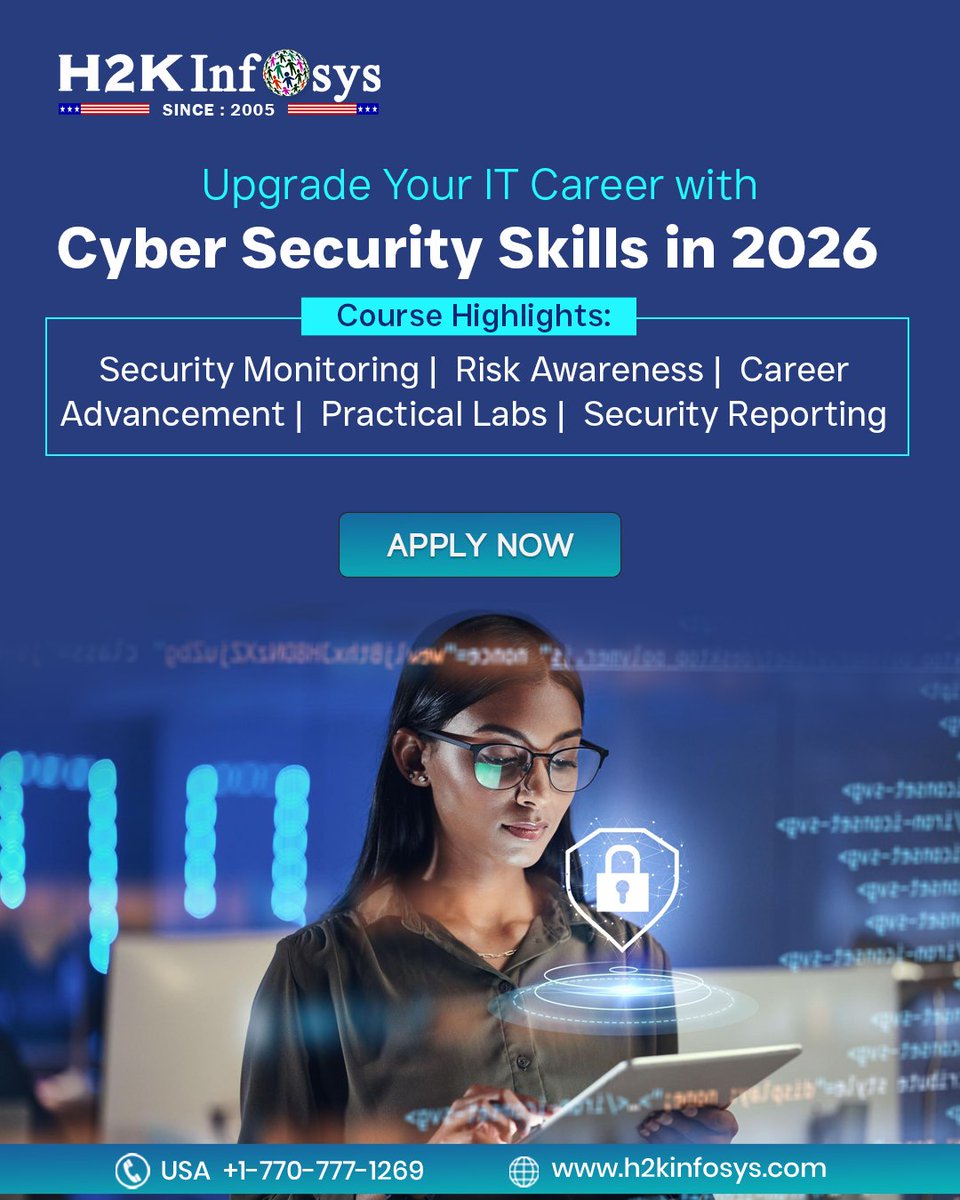 h2kinfosys's tweet photo. Ready to upgrade your IT career in 2026? 📷
Learn cybersecurity skills.
📷 Enroll Now: https://t.co/3WvMNxTUY5
📷 Call: +1 770-777-1269 | 📷 Email: training@h2kinfosys.com
#CyberSecurity #CyberSecurityTraining #CyberSecurityCareer #ITCareers #TechCareer2026 #CyberSecurityLife https://t.co/mw25K14b4J