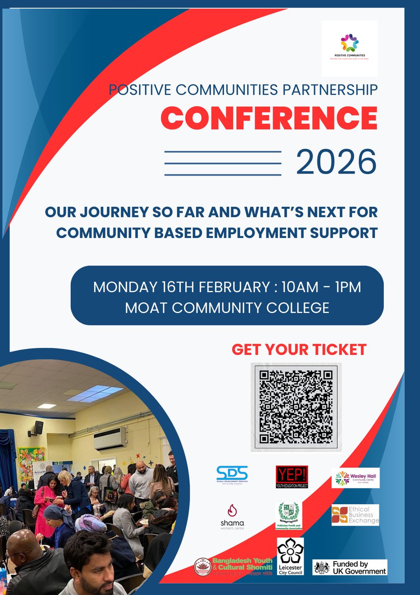 Join us at the Positive Communities Partnership Conference 2026 at Moat Community College, Maidstone Rd, Leicester LE2 0TU on Monday 16th February 2026 at 10AM – 1PM.
Get your tickets below and sign up.
Thank you for your support – Somali Development Services.